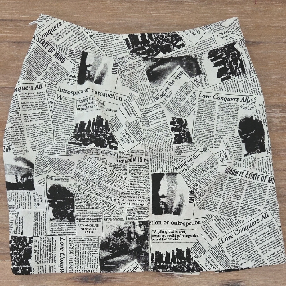 Windsor Black and White Newspaper Print Mini Skirt